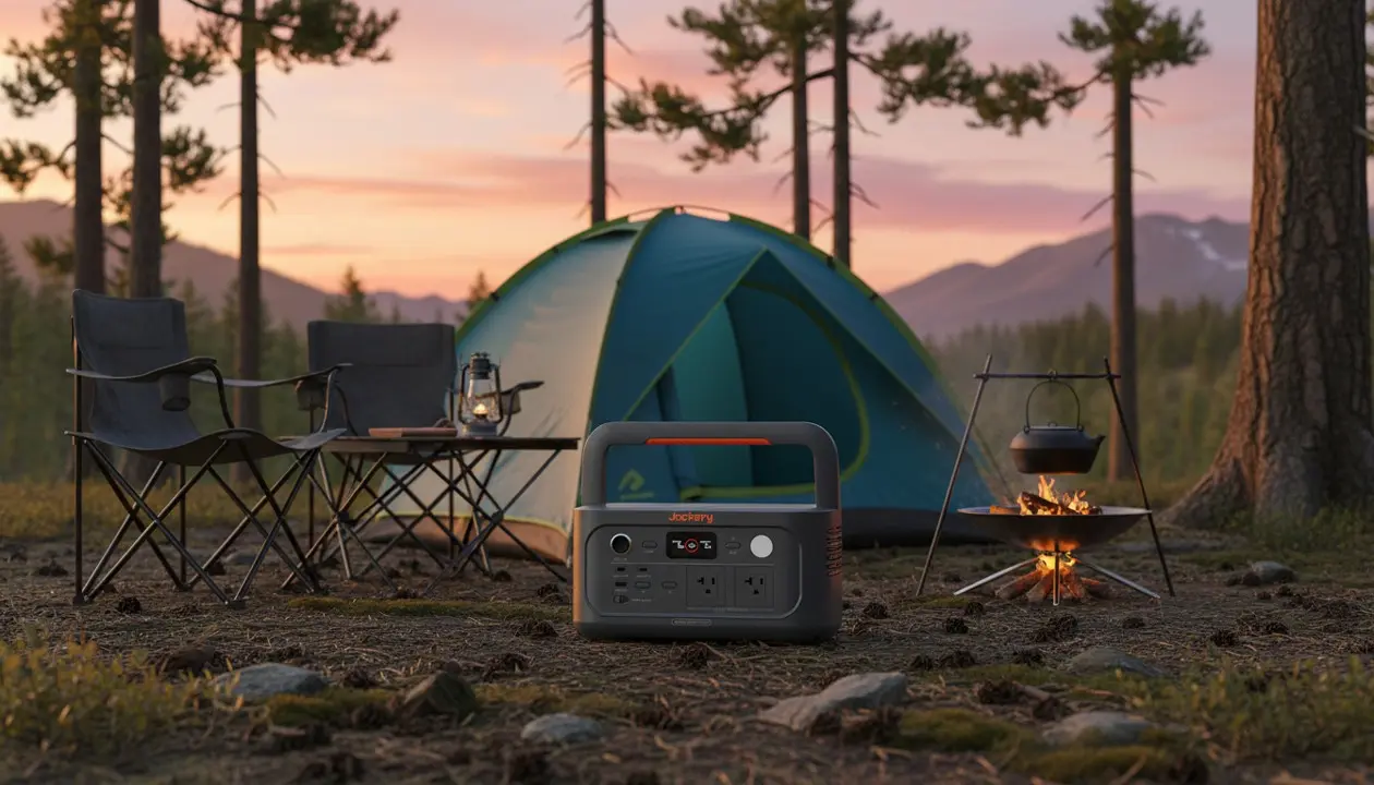 Jackery Explorer 600 Plus V2 portable power station front view with retractable handle