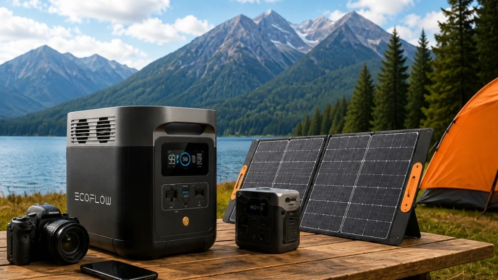 Off-Grid Power for Camping with portable power station and solar panels