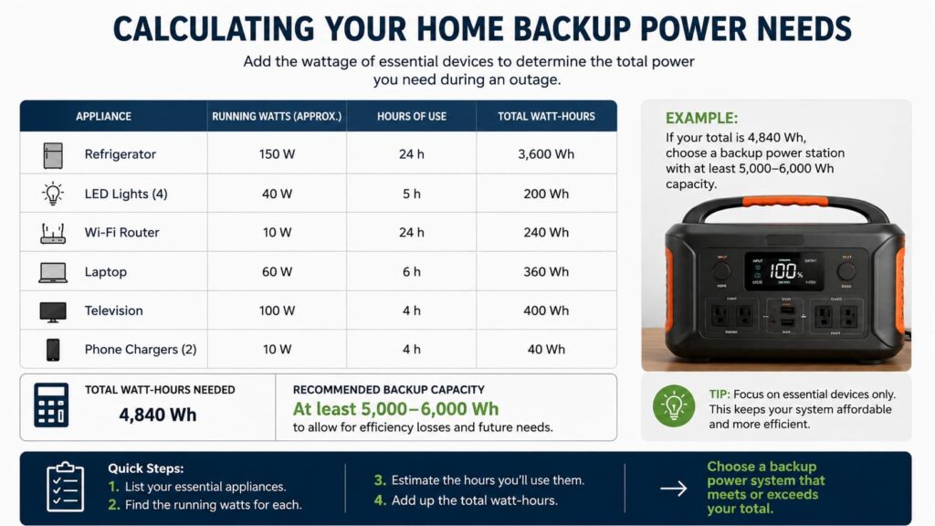 how much backup power do you need for a home outage