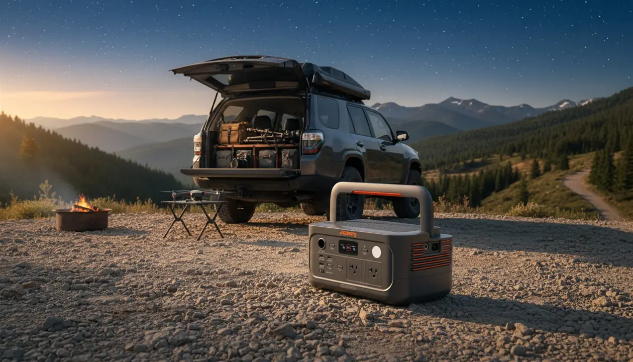 Jackery Explorer 600 Plus V2 portable power station front view with retractable handle