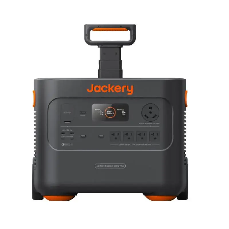 Jackery Explorer 2000 Plus portable power station front view with retractable handle